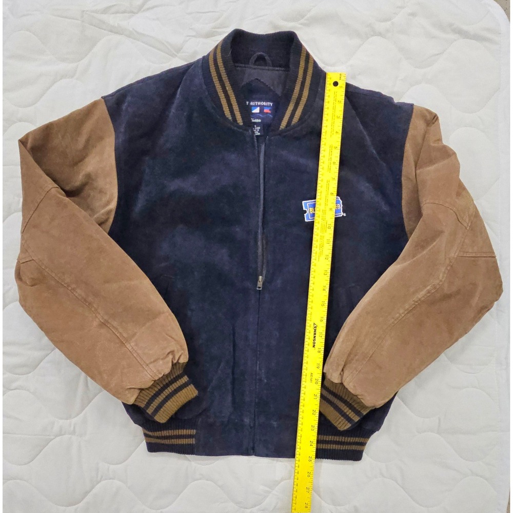 Vintage Blockbuster Video Port Authority Suede Leather Jacket Navy Tan Mens S